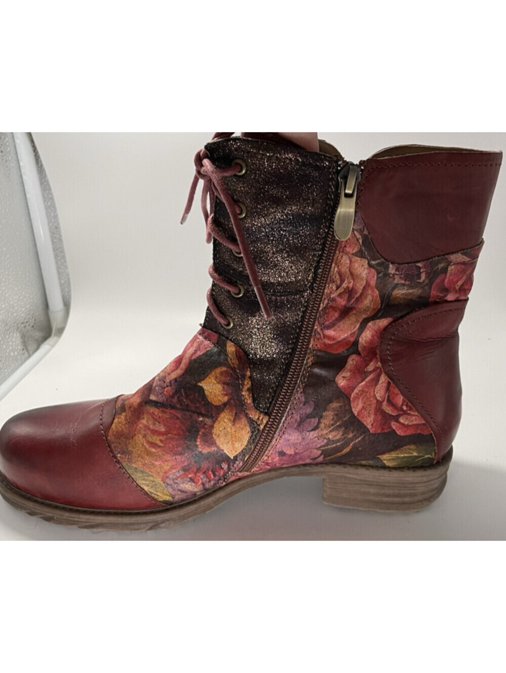 ELITE By Corky's Women's Burgundy Floral Artsy Leather Ankle Boots "Vintage" 11 - Picture 9 of 12